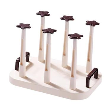Imagem de DimyFew Suporte para canecas, escorredor de copos, escorredor de garrafas portátil para cozinha, suporte para 6 xícaras e de garrafas, Creme