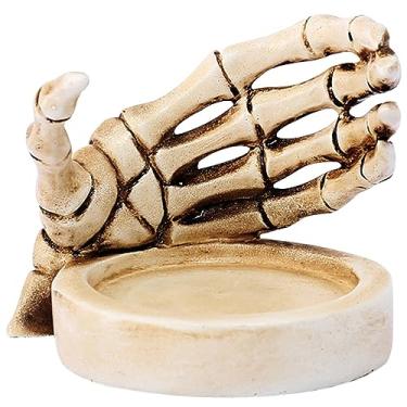 Imagem de Castiçal de mão esqueleto crânio de Halloween gótico tealight vela suporte novidade castiçal assustador assustador Halloween casa bar festa decoração de mesa