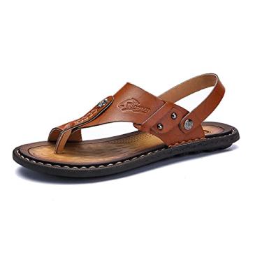 Imagem de Sapatos de praia de verão confortáveis masculinos, corretor de joanetes masculino, pés casuais de couro, sandálias ortopédicas para pés chatos e fascite plantar(Brown,46 EU)