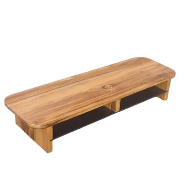 Imagem de Suporte Monitor 70x22cm Madeira Teca Maciça Premium Stand Desk Elevado Top Teka Setup Gamer Minimalista