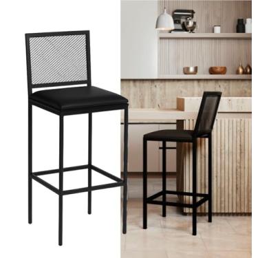 Imagem de Banqueta Alta Angola Preta com Encosto Aço e Assento Estofado Corino Cozinha Bar Gourmet 99cm