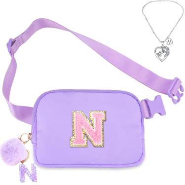 Imagem de Bolsa de cinto para meninas – Bolsa transversal com inicial para presentes de aniversário para 15, 6, 7, 8, 9, 10, 11, 12, 13 anos, pequena, essencial para viagens, Roxa, Medium, N
