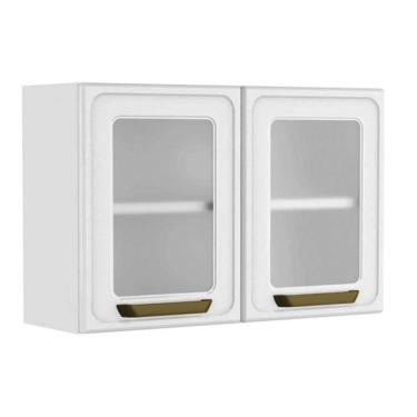Imagem de Armário Aéreo Cozinha Modulado Bella c/ 2 Portas c/ Vidro 80cm Branco - Bertolini