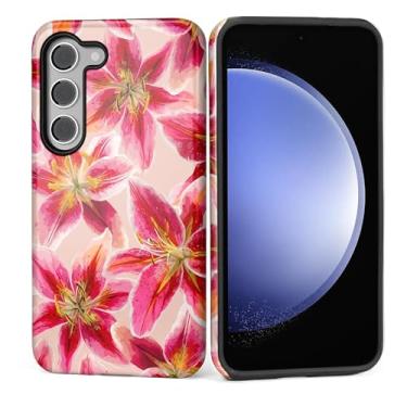 Imagem de Kapadiy Capa para Samsung Galaxy S23 FE [design de lírio de flores coloridas fofas] - Proteção dupla híbrida (silicone + policarbonato rígido) à prova de choque, capa protetora para homens e mulheres