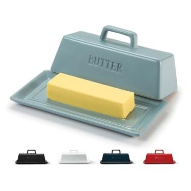 Imagem de KooK Manteigueira De Cerâmica Com Tampa, Suporte Para Bancada Cozinha, Capa Bandeja Servir, Recipiente Armazenamento, Capacidade 1 Unidade, Pode Ir Ao Micro-Ondas E À Lava-Louças, Casper Blue