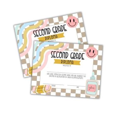 Imagem de Certificado de graduação de diploma de segundo grau, pacote com 30 unidades, 21,6 x 28 cm Tan Checkered Superlatives Class Awards Achievement Completion Recognition 2nd