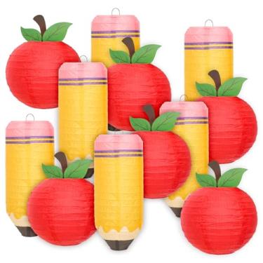 Imagem de FYSUIMU 12 Pcs Back to School Paper Lanterns Red Apple Pencil Shaped Lanterns Hanging Decorations with Glue Points for First Day of School Party Classroom