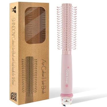Imagem de SHIDOW Escova de cabelo redonda para secar – design de urso fofo, escova de estilo 2 em 1 para mulheres e meninas, aderência confortável, massagem no couro cabeludo, rolo volumizador - rosa