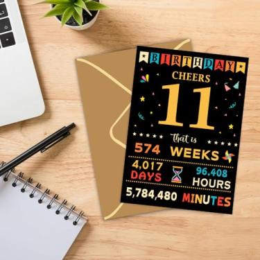 Imagem de Sutjxc Cartão de feliz aniversário de 11 anos para filho filha, presentes vintage de 11 anos para meninas e meninos, decorações de aniversário retrô de 11 anos para ela, melhores presentes para