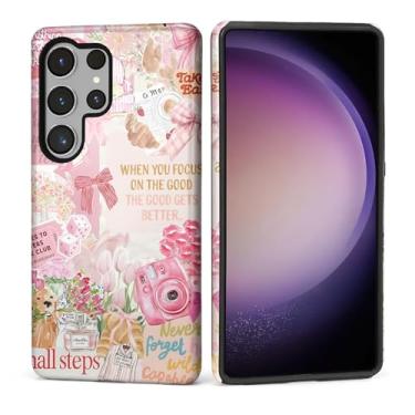 Imagem de Capa para Samsung Galaxy S25 Ultra, Silicone Macio Fosco + PC Rígido Anti-Riscos Corpo Inteiro Robusta À Prova de Choque Capa 2 em 1 para Mulheres e Homens - Colagem de Cachorro com Arcos Rosa