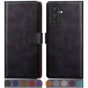 Imagem de SUANPOT Capa carteira compatível com Samsung Galaxy A56 com suporte de cartão de crédito com bloqueio RFID, capa protetora de couro PU flip book mulheres homens para Samsung A56 capa de telefone preta