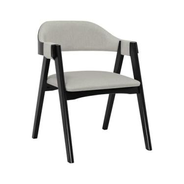 Imagem de Cadeira New York Encosto Anatômico Curvo Estofado - Preto - Assento Estof. Linho Bege Mescla Impermeável