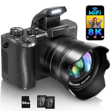 Imagem de IGXHAVIZ Câmeras digitais 8K para foco automático de fotografia, câmera vlogging WiFi de 88 MP com lente dupla, flash, zoom digital 16X, tela sensível ao toque, câmera de viagem antivibração com capa