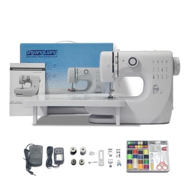 Imagem de Máquina de costura para iniciantes, mini máquina portátil elétrica, 12 pontos embutidos de velocidade dupla com pedal, 6 calcador substituíveis, kit de costura (com mesa de extensão)