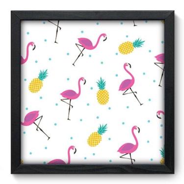 Imagem de Quadro Decorativo - Abacaxi e Flamingos - 33cm x 33cm - 351qdcp - Allo
