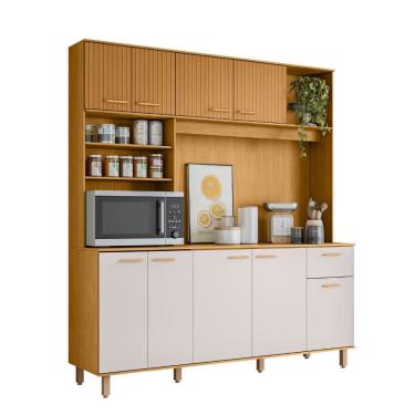 Imagem de Kit de cozinha 9 Portas 1 Gaveta 180cm Núria Freijo Ripado Off Acetinado - SSX Multicoisas