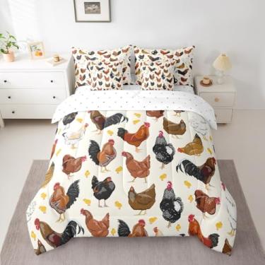Imagem de Conjunto de edredom King com urso, galinha, 7 peças, para todas as estações, animais de fazenda, cama em uma bolsa para quarto, conjunto de cama vintage com edredom, lençóis, fronhas e fronhas