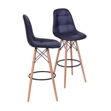 Imagem de Kit 02 Banquetas Boxbit Dkr Eames Botonê Preta Madeira