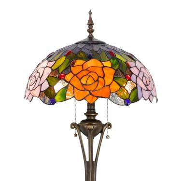 Imagem de AVIVADIRECT Luminária De Chão Tiffany Estilo Flor De Rosa Vermelha Laranja, Vitral, Luz De Leitura De Pé, 16 X 16 X 70 Polegadas, Luminária De Poste Antiga, Decoração Para Quarto E Sala De Estar