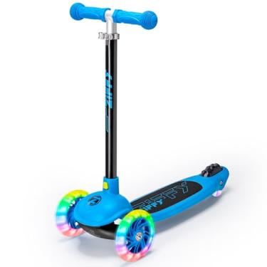 Imagem de Patinete para crianças de 3 a 5 anos, scooter infantil de 3 rodas com luzes de LED, altura ajustável, azul