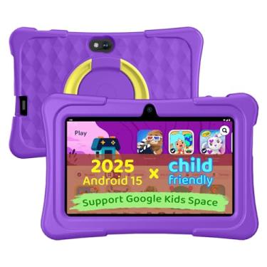 Imagem de Tablet infantil, tablet Android 15 de 7 polegadas para crianças, 8 GB + 32 GB de expansão de 1 TB, tablets infantis quad-core com capa à prova de choque, BT5.0, WiFi 5, controle parental, jogos