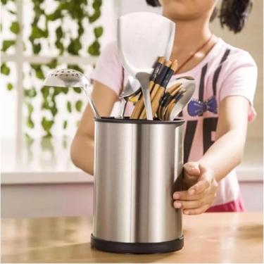 Imagem de Escorredor Porta Talheres Utensílios Inox Redondo Suporte Organizador de Pia Que Não Enferruja