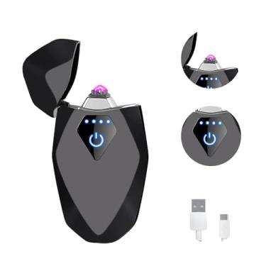 Imagem de Isqueiro de plasma RSBYE à prova de vento duplo isqueiro elétrico recarregável por USB com indicador de bateria LED mini isqueiros de bolso para velas (preto comercial)