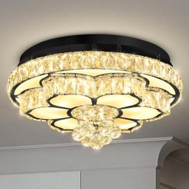 Imagem de WOSOHYUN Luminária de teto BlackLotus LED de 50.8 cm, design de flores reguláveis, lustre redondo com 3 cores CCT 2700–6000K para sala de estar, quarto, cozinha