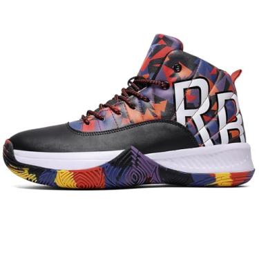 Imagem de ASHION Tênis de basquete infantil unissex para meninos, tênis de cano alto respirável antiderrapante para meninos e meninas pequenas e grandes, Casual/azul camuflado, 19