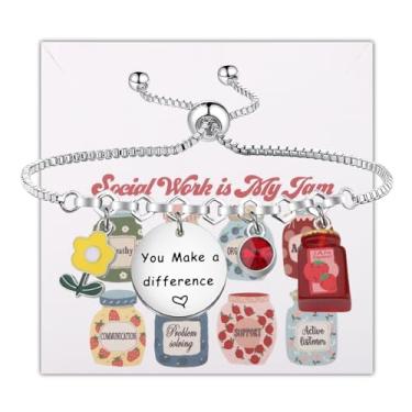 Imagem de TGBJE Pulseira de agradecimento de assistente social, presente de agradecimento do mês de trabalho social, presente de pós-graduação MSW, 2.0cm, Aço inoxidável, Sem Pedra Preciosa