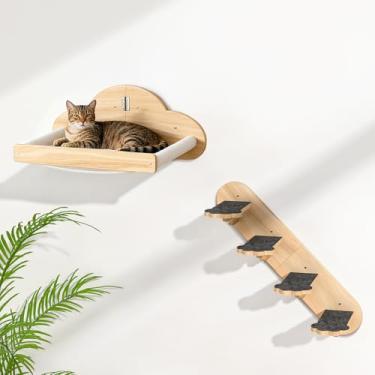 Imagem de Móveis de parede para gatos grandes ou gatinhos internos, prateleiras montadas na parede (59,9 cm C x 22,6 cm L) e rede (43 cm C x 35 cm L) para dormir, brincar, escalar e descansar, conjunto de