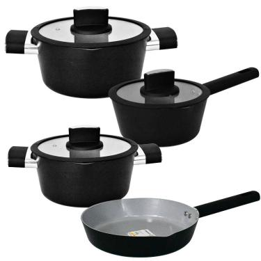 Imagem de Conjunto de Panelas de Indução Antiaderente Cerâmica Chicago Preto 4 peças - Casambiente