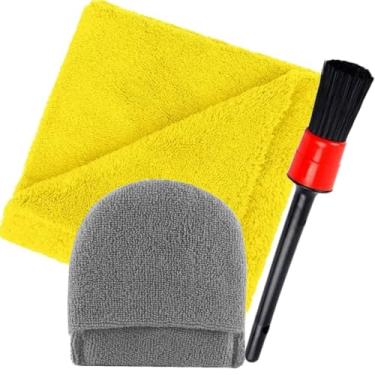 Imagem de Kit Acessórios Limpeza Automotiva Pincel Toalha 40x40cm Sem Costura 300Gsm Aplicador Semi Circular C/Bolso Karbox