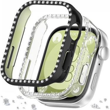 Imagem de DEALELE [Pacote com 2 capas brilhantes compatíveis com Huawei Watch FIT 3, capa protetora de policarbonato com strass cintilante, capa protetora para relógio de substituição para mulheres e homens