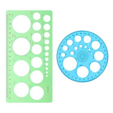 Imagem de 2 peças de modelo de círculo para desenho, modelos de estêncil redondo, círculos geométricos, régua, ferramenta de auxílio de desenho multifuncional para pintura transferidor redondo de plástico para