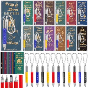 Imagem de Pajean Conjunto de 12 canetas multiferramentas, 6 em 1, chaveiros, igreja cristã, presentes a granel com versículo da Bíblia religiosa, caneta de chave de fenda para homens, pai, funcionários de