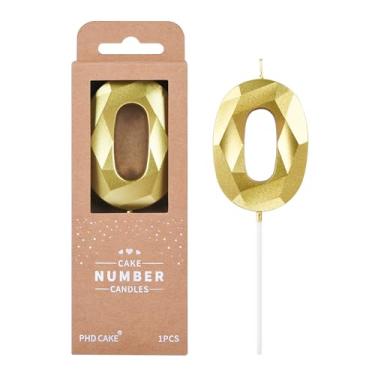 Imagem de PHD CAKE Velas de aniversário de 0 números de ouro cristal de 6 cm, velas com números dourados, velas com número de bolo, celebração de festa