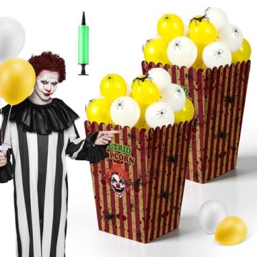 Imagem de Seenelling 157 peças de caixa de pipoca gigante assustadora de Halloween grande de papelão com balões de aranhas falsas para decoração de baú ou petiscos de Halloween