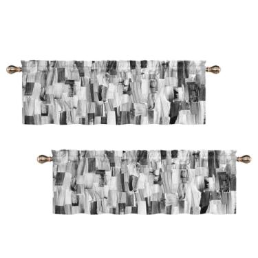 Imagem de Uiiooazy Cortina de janela pequena abstrata moderna para cozinha, pintura a óleo, cinza, 106,7 x 30,5 cm, para sala de estar, quarto, banheiro, linhas listradas, bolso para varão, tratamentos de