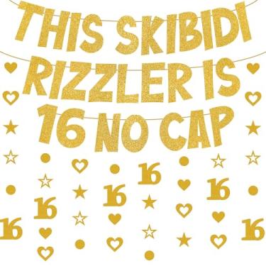 Imagem de Decorações de banner de aniversário Skibidi Rizzler (ouro 16)