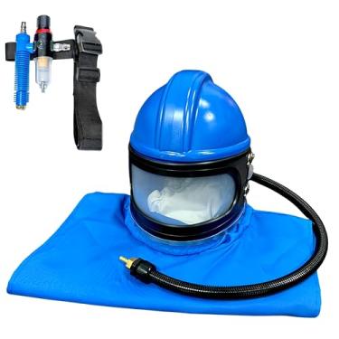 Imagem de Capacete de jateamento de areia, capacete de segurança com jato de areia de alimentação de ar, protetor de capô de areia com lente de camada dupla, terno de jateamento com proteção de ombro, protetor