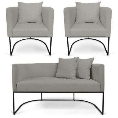 Imagem de Kit 01 Namoradeira 02 Lugares E 02 Poltronas Paola Linho Base Metálica