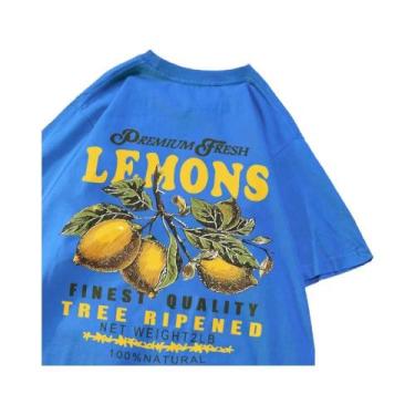 Imagem de Camisetas De Algodão Oversize Femininas Com Estampa De Limões E Cereja