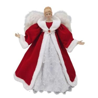 Imagem de Anjo Topo Arvore Natal Vermelho E Branco Decoração 60Cm - Zona Livre