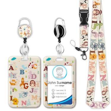 Imagem de Cordão de carretel de crachá de alfabeto animal, bonito suporte de crachá de identificação com letras inglesas, clipes retráteis, presentes engraçados de enfermeira, professor, escritório, estudante