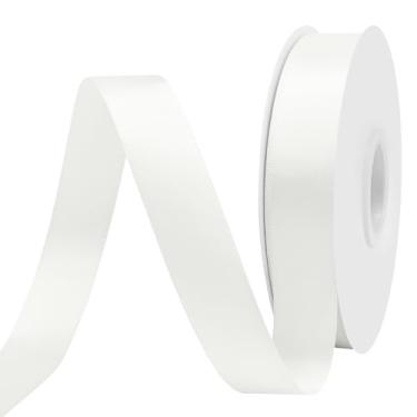 Imagem de BVIEAKD Fita de cetim off-white 2,5 cm x 50 metros fitas de dupla face de cor sólida perfeitas para artesanato, decoração de casamento, fabricação de laços, artes e muito mais