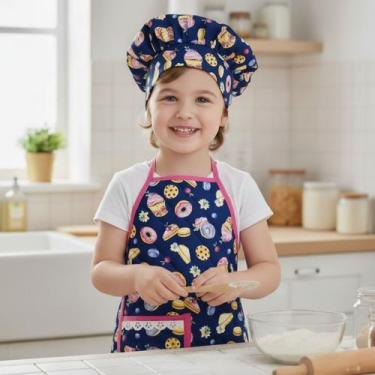 Imagem de Kit Avental Infantil de Cozinha Estampado Kids com Chapéu - Mava Enxov