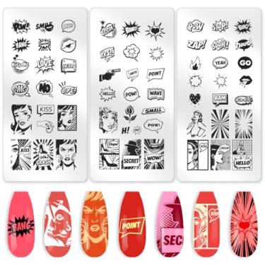 Imagem de Benikmake 3 peças pop art placa de carimbo de unha 58 design retrô Popart impressão de unhas estênceis de aço inoxidável kit de placas de carimbo para salão de unhas 6 x 12 cm 6 x 12 cm