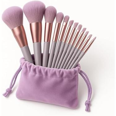 Imagem de Kit 13 Pincéis de Maquiagem Profissional com Cerdas Sintéticas Macias e Bolsa de Armazenamento – H2F STORE (Roxo)