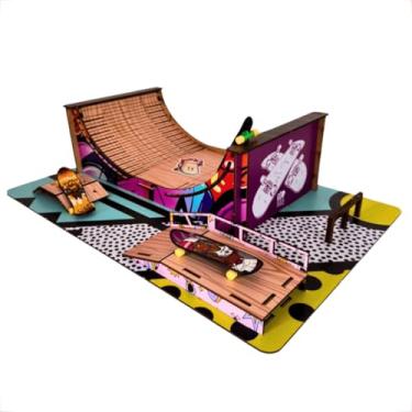 Imagem de Pista de Skate de Dedo com 3 Rampas - Mini Rampa com Corrimão para Manobras Radicais (Verde Água/Roxo)